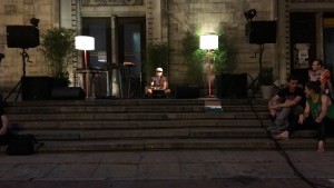 Performing at Kulturalna in Warsaw under Stalin's Palace of Culture and Science