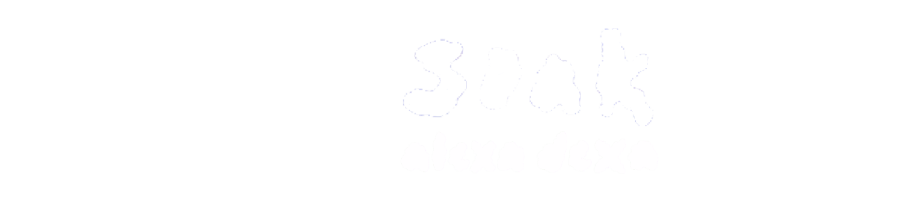 in alexa dexa's floating bold rippling hand writing are the words soak alexa dexa surrounded by a squiggly box, all in white. 