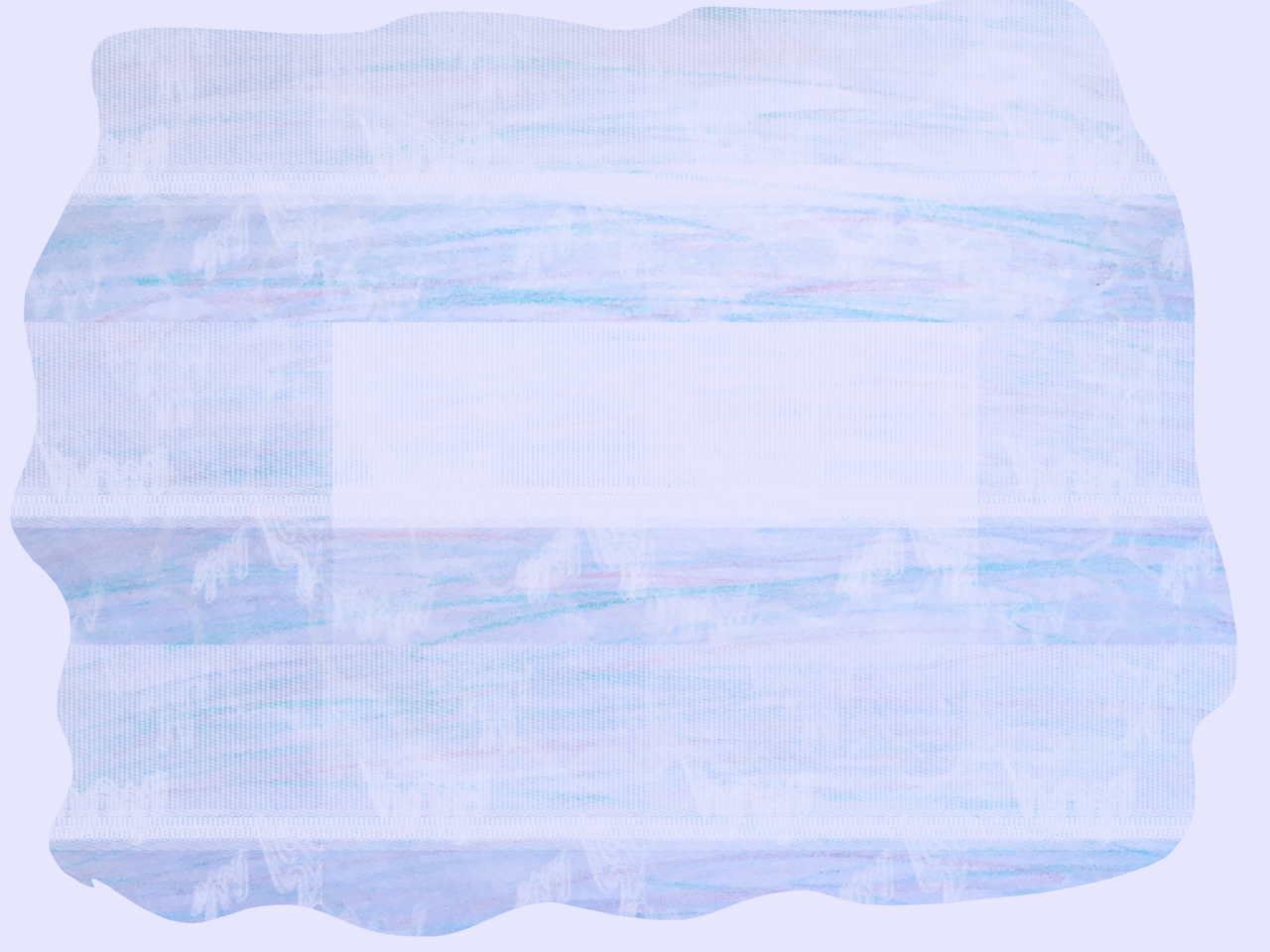 alexa dexa's dream map graphic score for soak features a crayon drawing of waters ripplnig in blues and shimmers of pink and purple. glitched out portions of waters are faded out and textured in whites, a dissipation.