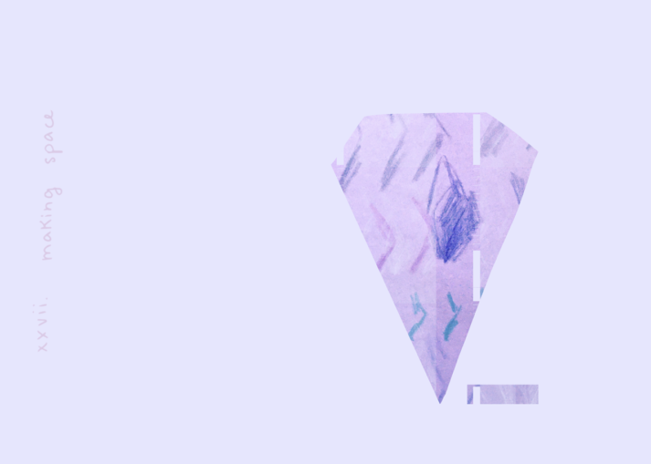alexa dexa's dreaming our futures + embodying our dreams oracle//composition card reads making space. it's got a crayon drawing of a purple diamond with many other pastel pink and purple smaller diamond shapes within it.  there’s also a lot of open space to the left of this card.  it's a little bit glitch art