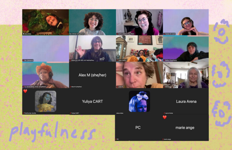 group screenshot of folks joining for dreaming our futures + embodying our dreams. from left to right / top to bottom we have alexa dexa, bec miriam, moira wiliams, hayley ku'unani, ken, alisia, jules, bailey, x, alex m, josie, denice, posthuman auntie, yuliya, alexa, laura, pc, and marie.