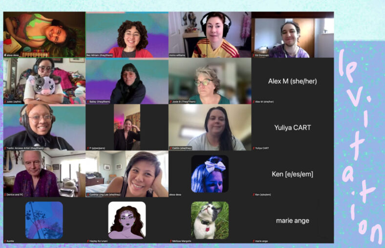 group screenshot of folks joining for dreaming our futures + embodying our dreams. from left to right / top to bottom we have alexa dexa, bec miriam, moira wiliams, ed, jules, bailey, josie, alex, radio, p, caitlin, yuliya, denice and PC, cynthia ling lee, alexa dexa, ken, auntie, hayley ku'unani, melissa margolis, and marie ange.